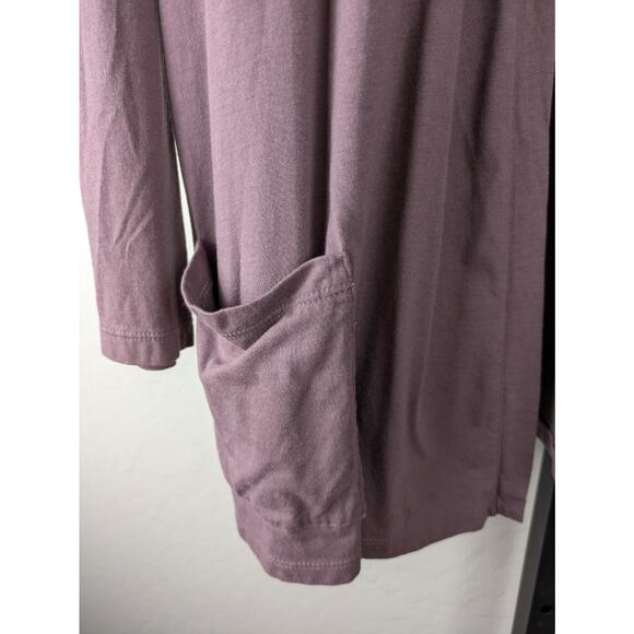LOGO by Lori Goldstein The Cardi size Large Purple Knit Cardigan slouchy pockets - Picture 4 of 5